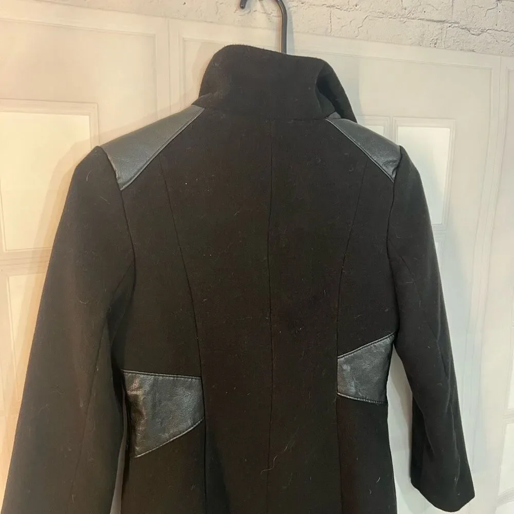 Rothschild Black Faux Leather Trim Zip Up Lined Peacoat Girls Size 10